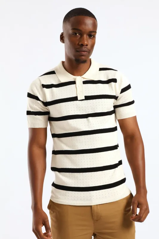 Fine Gauge Stripe Golfer - Off White sold by Edgars