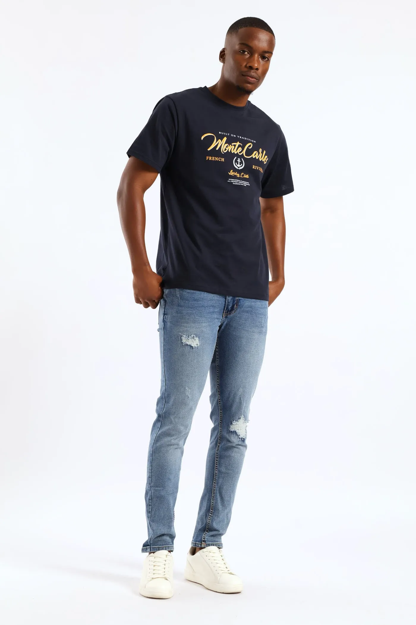 Monte Carlo Basic Print Tee - Navy sold by Edgars