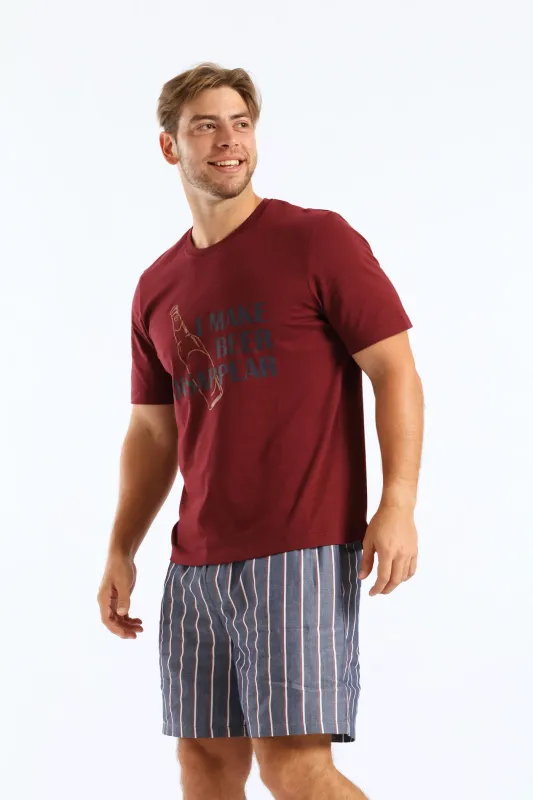 Stripe Woven Shorts - Navy/Burgundy/White sold by Edgars