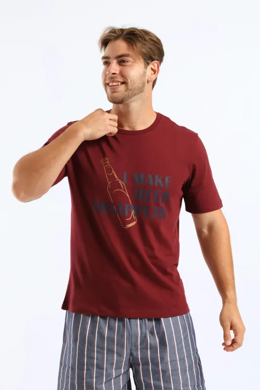 Beer Disappear Slogan Tee - Burgundy sold by Edgars