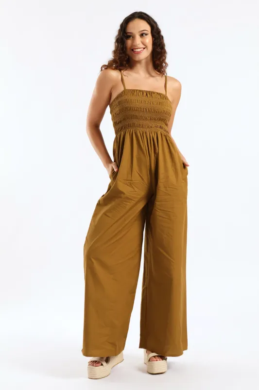 Smock Jumpsuit With Pockets - Tobacco sold by Edgars