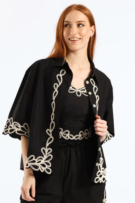 Contrast Cornelli Boxy Shirt - Black sold by Edgars