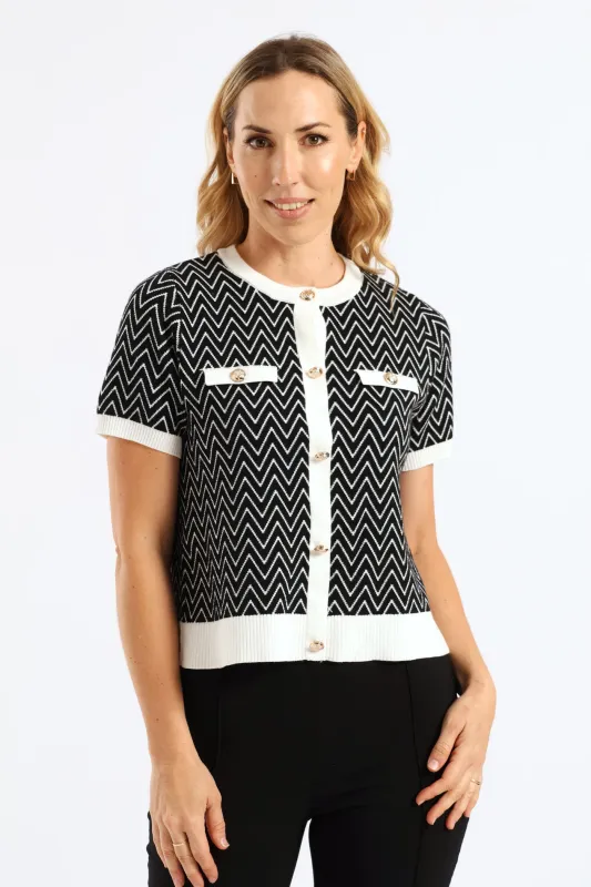 Chevron Preppy Tipped Cardigan - Black/Cream sold by Edgars