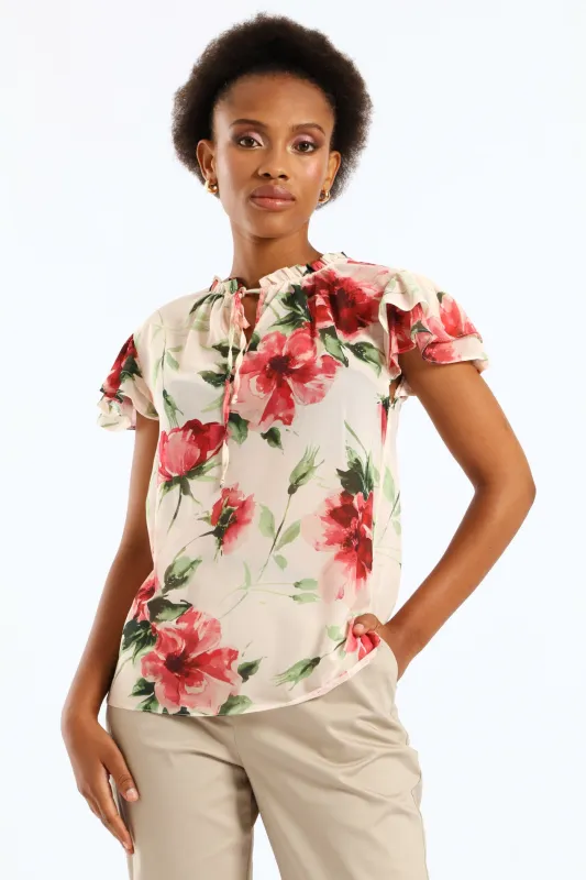 Tie Up Frill Neck Blouse - Cream sold by Edgars