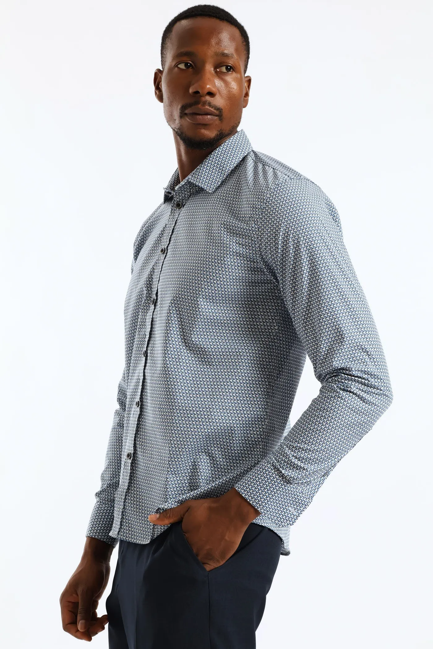 Regular Abstract Printed Textured Shirt - Mid Blue sold by Edgars product image thumbnail 3