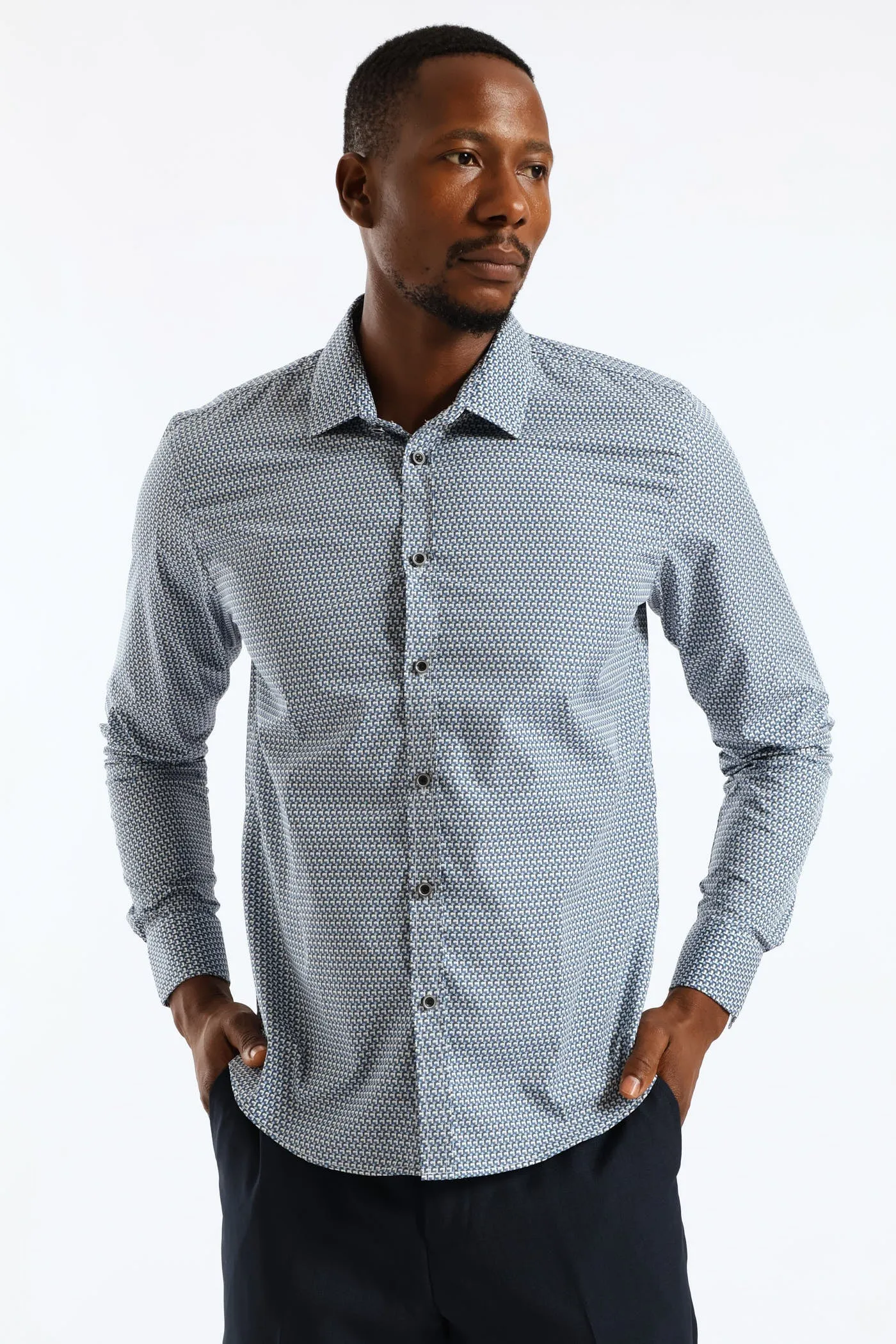 Regular Abstract Printed Textured Shirt - Mid Blue sold by Edgars product image thumbnail 2