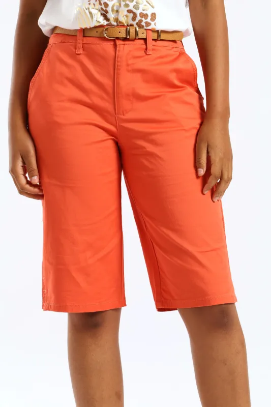 Belted Sateen Bermuda Chino Shorts - Coral sold by Edgars