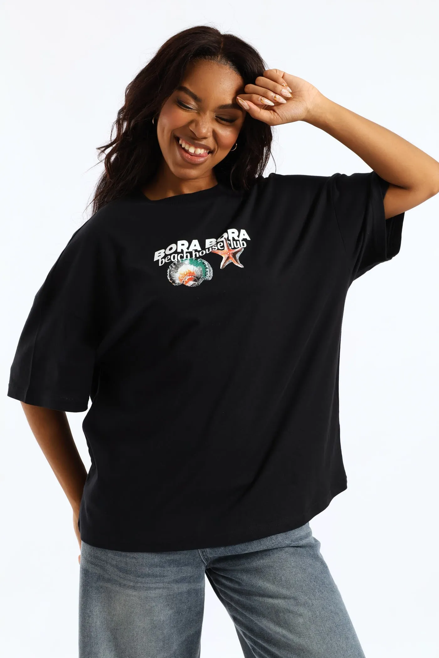 Oversized Seashell Printed Tee - Black sold by Edgars