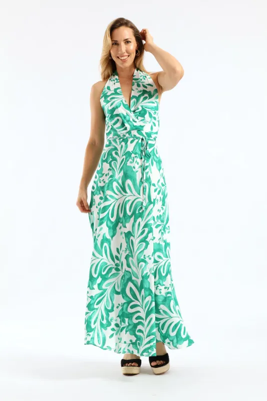 Halter Neck Fit & Flare Midaxi Sundress - White/Green sold by Edgars