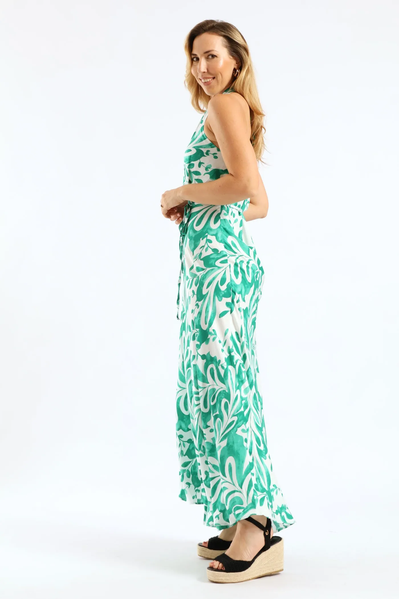 Halter Neck Fit & Flare Midaxi Sundress - White/Green sold by Edgars product image thumbnail 3
