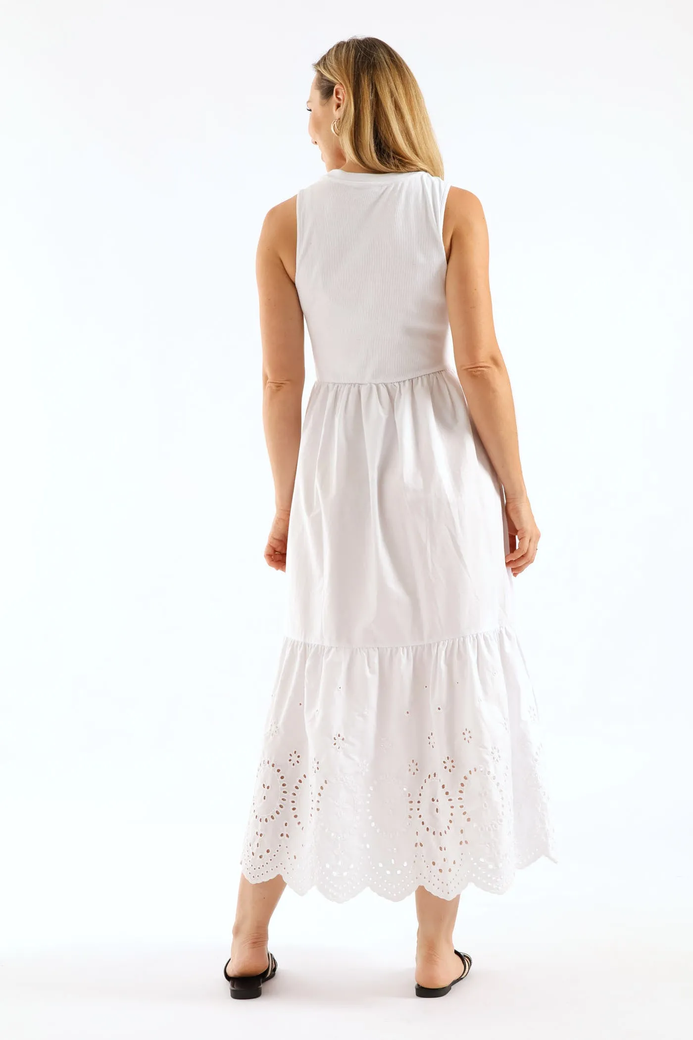 Rib Combo Anglaise Frill Hem Midaxi Dress - White sold by Edgars product image thumbnail 4