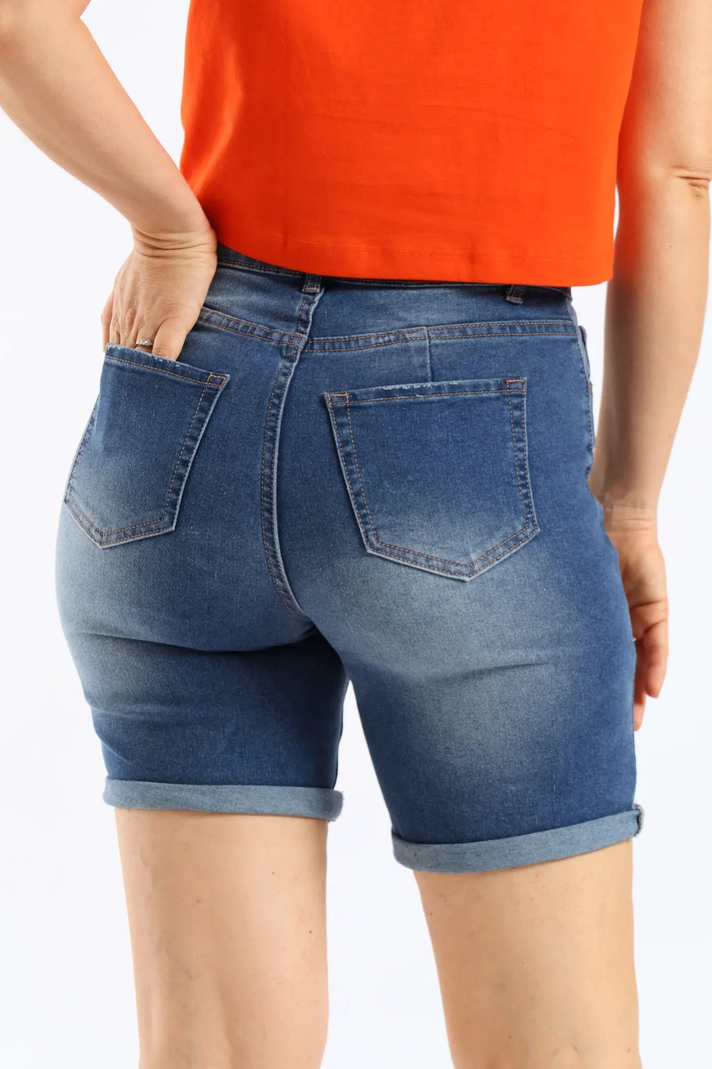 Rip & Repair Roll Hem Bermuda Shorts - Medium Wash sold by Edgars product image thumbnail 4