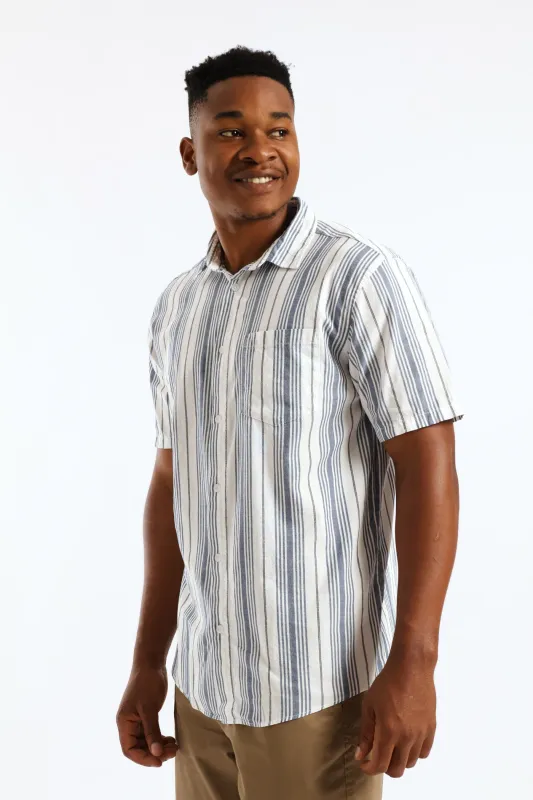Stripe Resort Shirt - White/Blue sold by Edgars