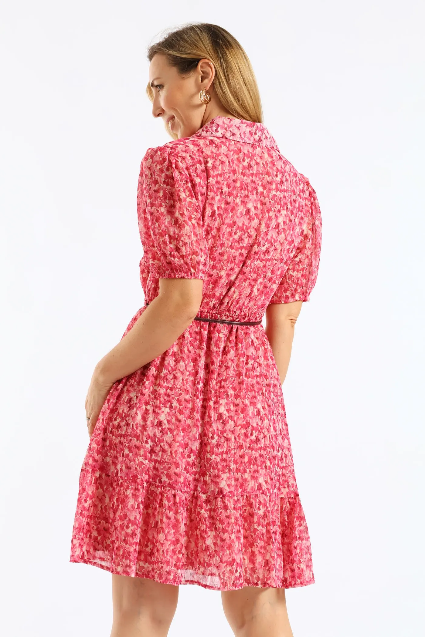 Collared Puff Sleeve Belted Tea Dress - Magenta sold by Edgars product image thumbnail 4