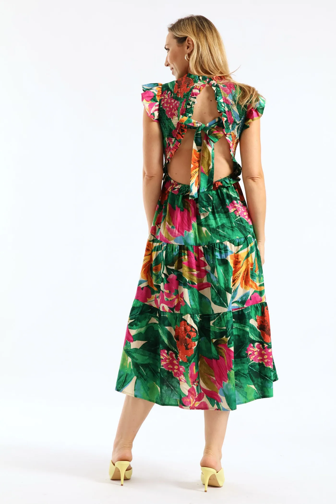 Frill Neck Shirred Bodice Tiered Tie-Back Midaxi Dress - Multi sold by Edgars product image thumbnail 2