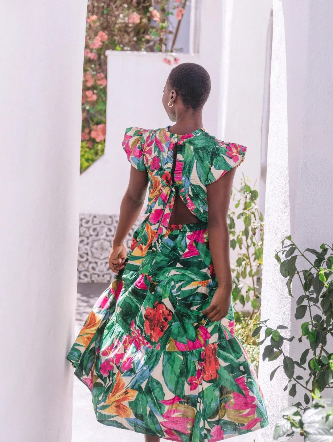 Frill Neck Shirred Bodice Tiered Tie-Back Midaxi Dress - Multi sold by Edgars product image thumbnail 3