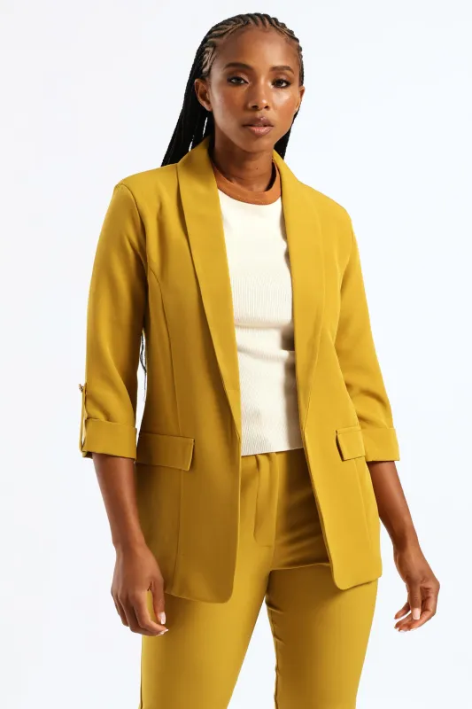 Shawl Collar Turn Up Sleeve Blazer - Chartreuse sold by Edgars