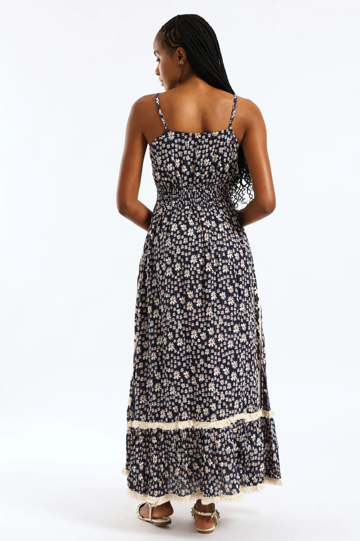 Shirred Waist Patchwork Midaxi Dress - Navy sold by Edgars product image thumbnail 4