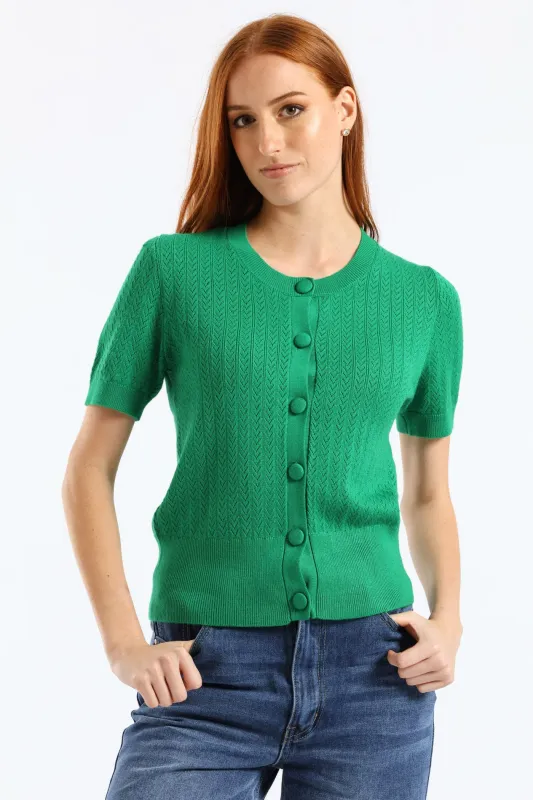 Button Through Pointelle Knitwear Top - Emerald sold by Edgars