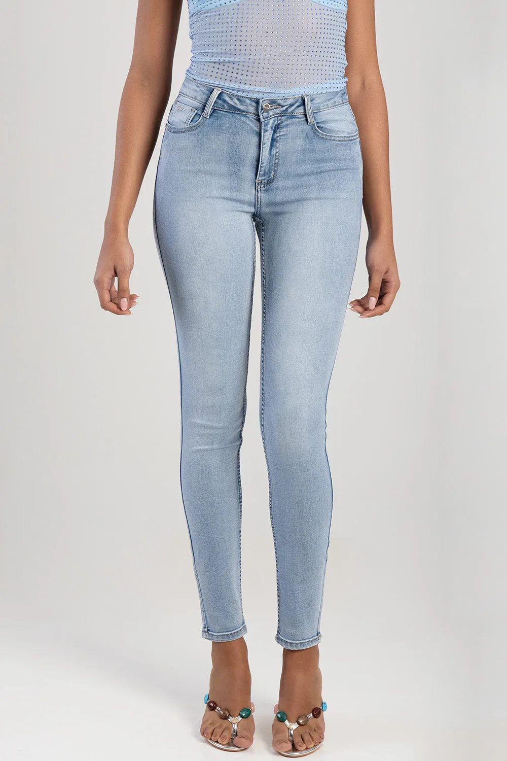 Mid Waist Skinny Denim With Back Pocket Embroidery - Light Blue sold by Edgars product image thumbnail 5