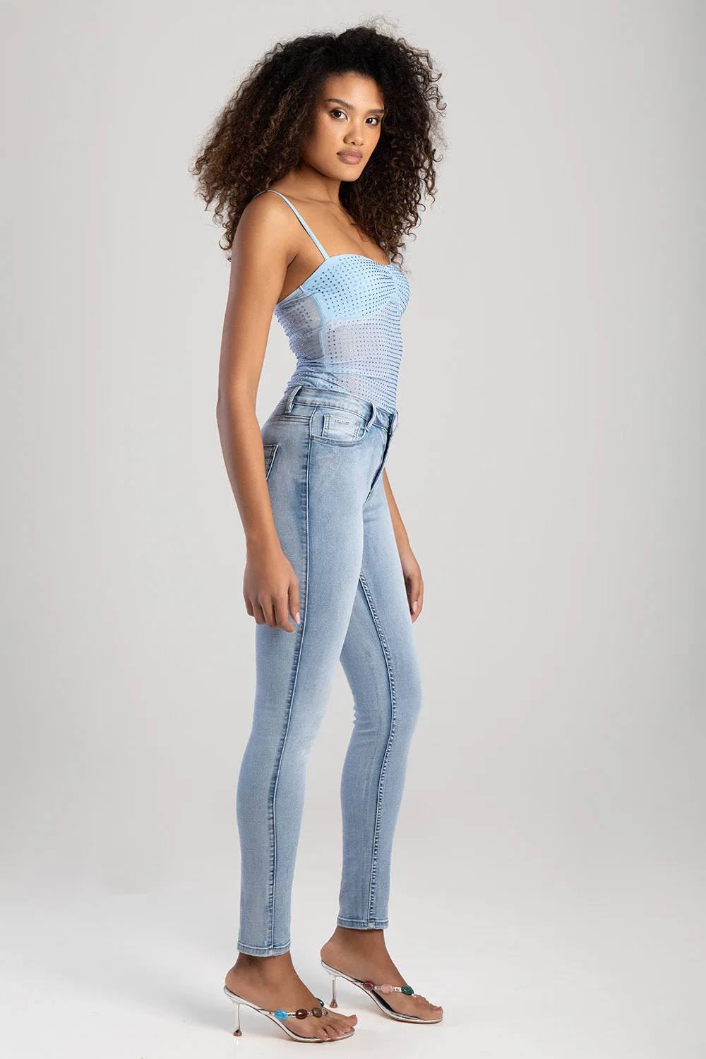 Mid Waist Skinny Denim With Back Pocket Embroidery - Light Blue sold by Edgars product image thumbnail 3