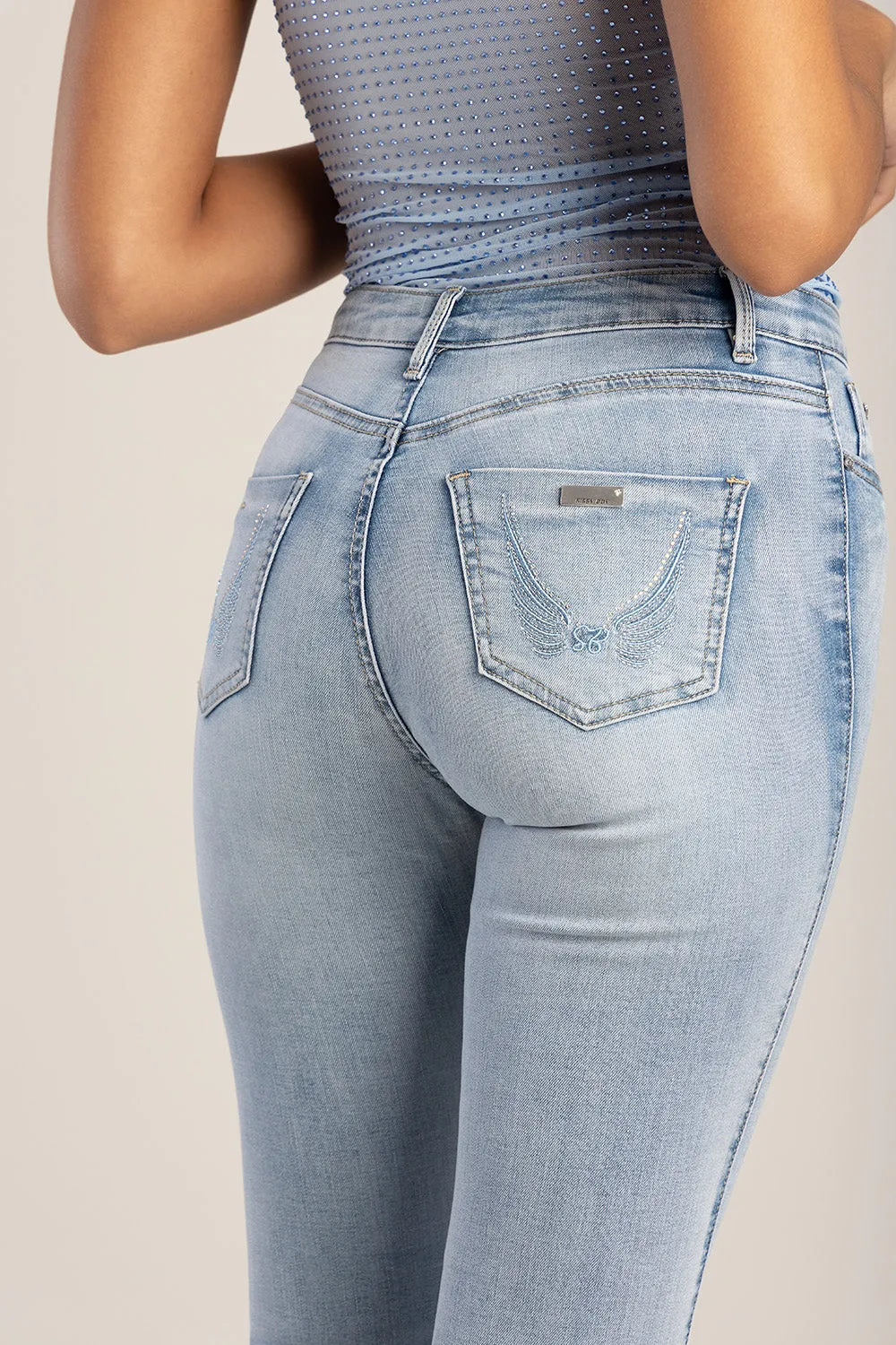 Mid Waist Skinny Denim With Back Pocket Embroidery - Light Blue sold by Edgars product image thumbnail 2