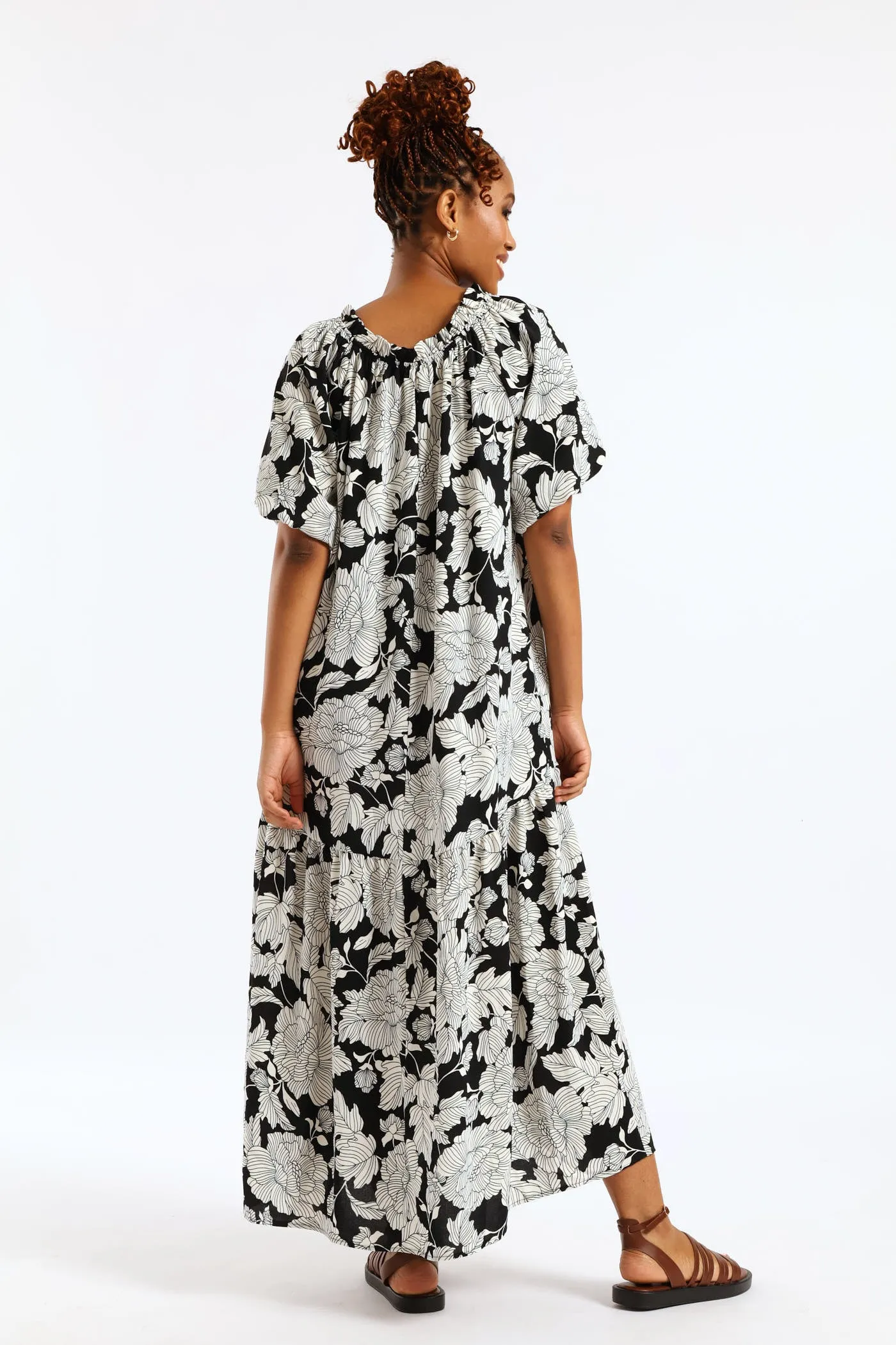 Bubble Sleeve Frill Neck Drop Waist Maxi Dress - Black/White sold by Edgars product image thumbnail 3