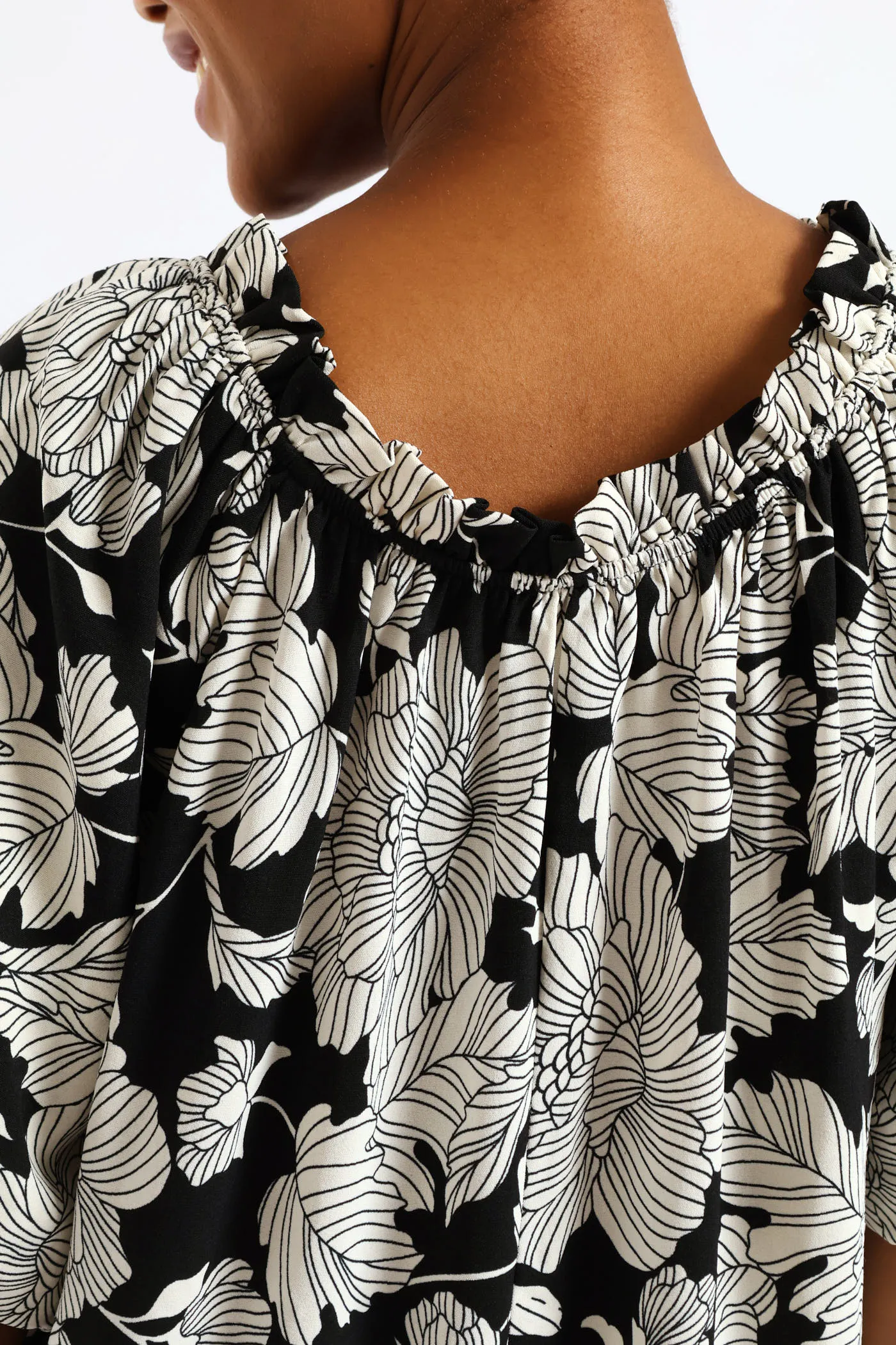 Bubble Sleeve Frill Neck Drop Waist Maxi Dress - Black/White sold by Edgars product image thumbnail 4