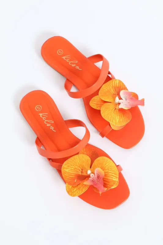 Orchid Flower Toe Post Sandal - Orange sold by Edgars