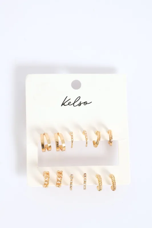 6 Pack Small Hoop Earrings - Gold sold by Edgars