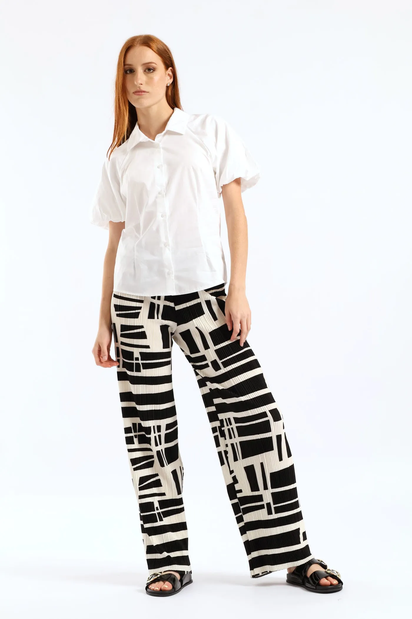 Monochrome Plisse Wide Leg Pant - Black/Cream sold by Edgars