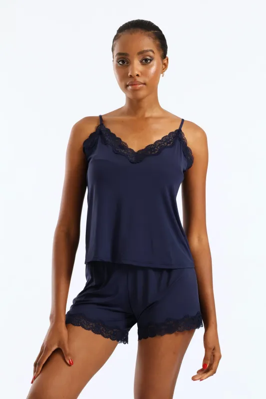 Plain Polyamide Cami & Short Set - Navy sold by Edgars