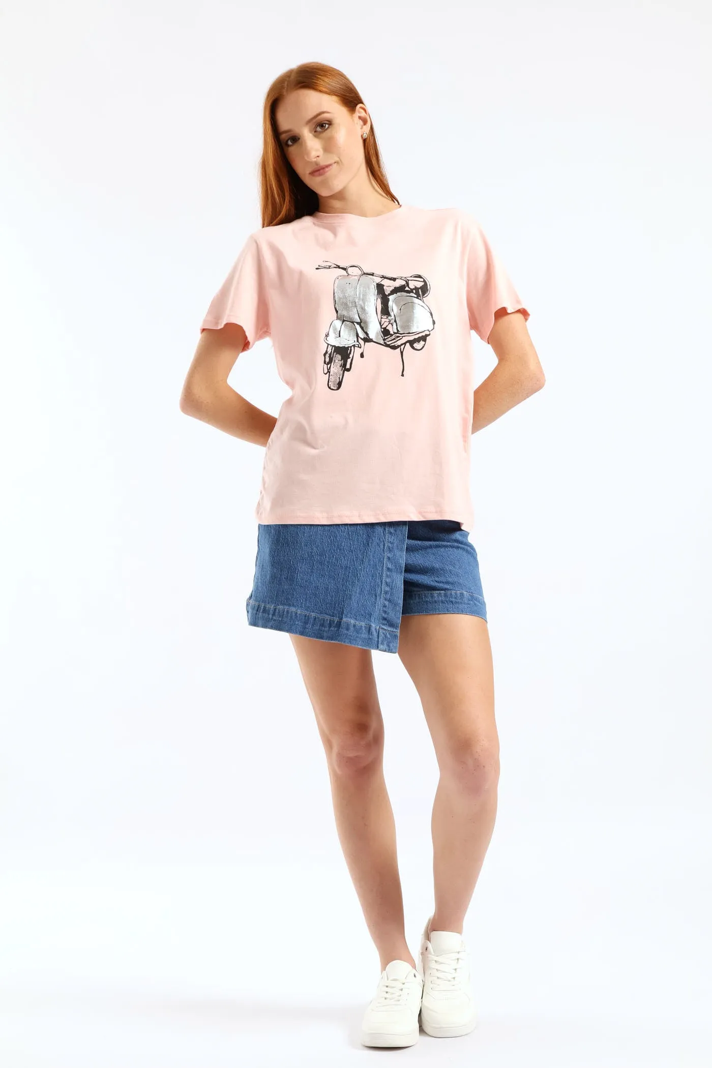 Elasticated Waistband Mid Thigh Denim Skort - Medium Wash sold by Edgars