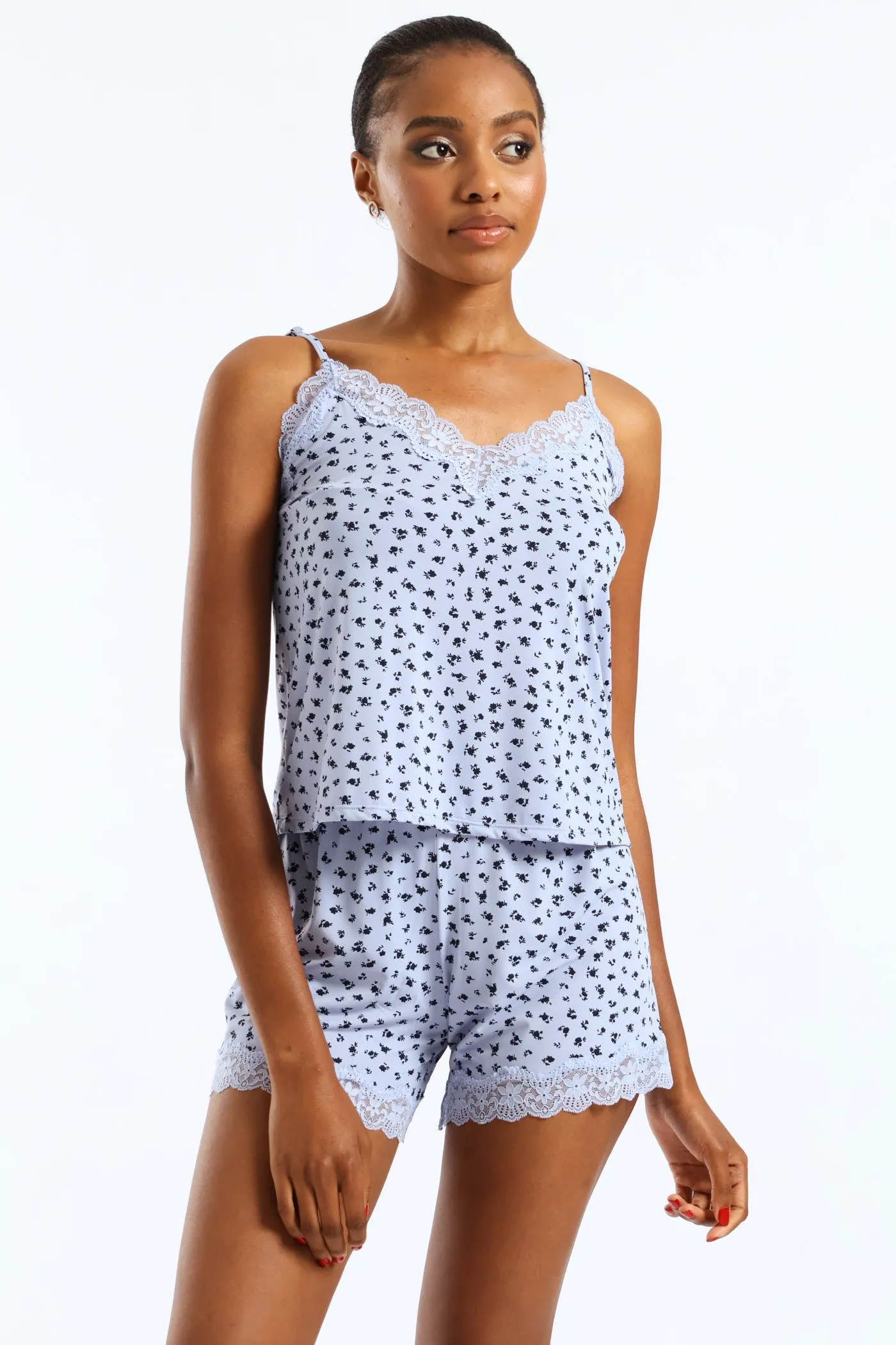 Polyamide Ditsy Cami & Short Set - Blue sold by Edgars