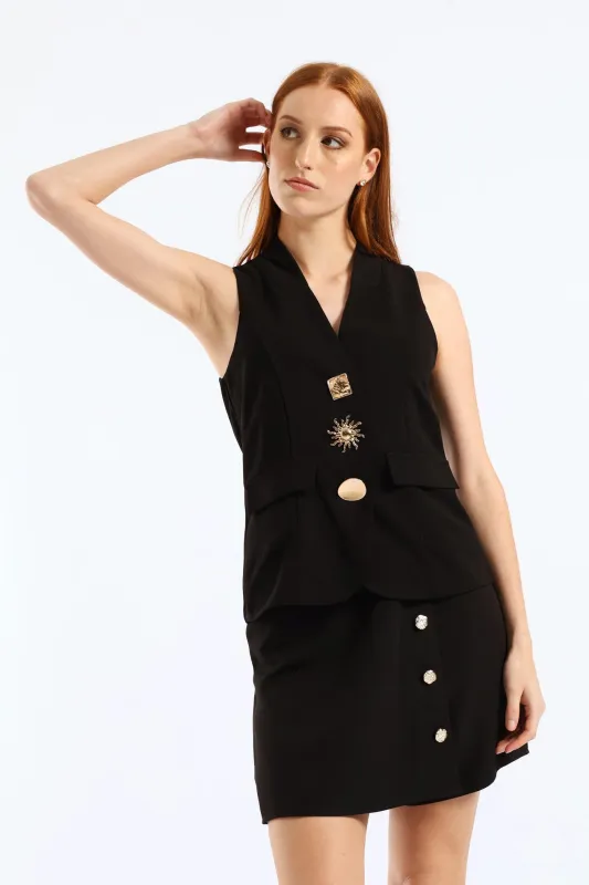 Fancy Button Waistcoat - Black sold by Edgars