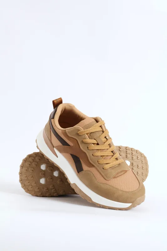Panelled Retro Sneaker - Beige sold by Edgars