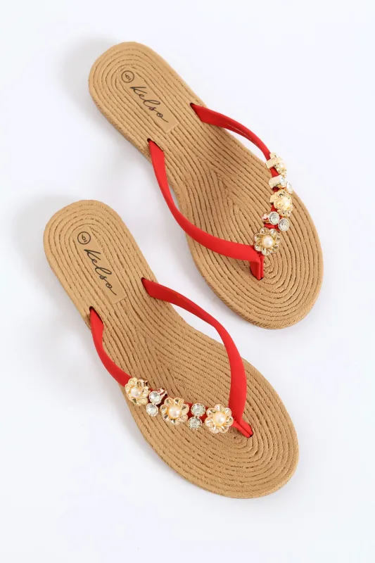 Diamante Trm Thong Sandal - Red made by Edgars