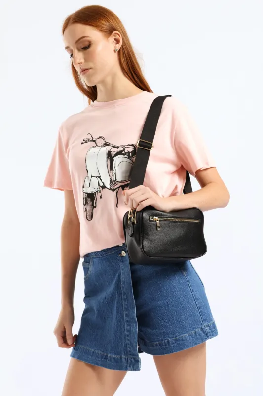 Double Top Zip Webbing Strap Camera Bag - Black sold by Edgars