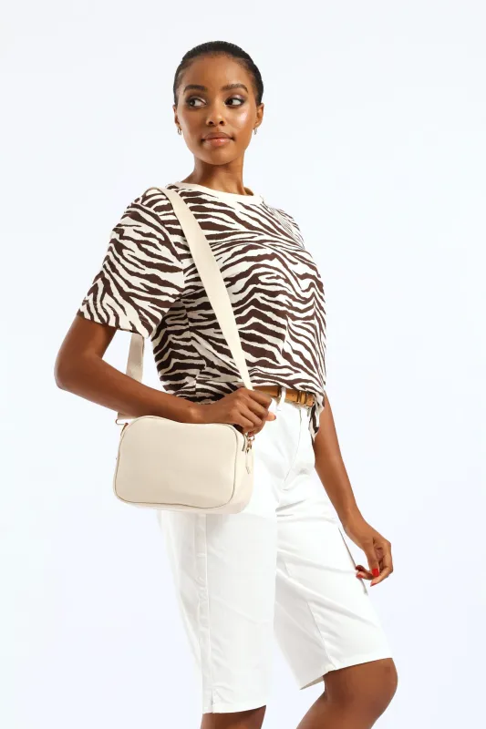 Double Top Zip Webbing Strap Camera Bag - Beige sold by Edgars