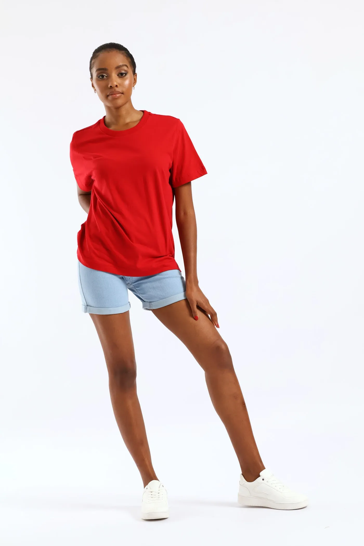 Classic Roll Hem Mid Thigh Supersoft Denim Short - Bleach sold by Edgars