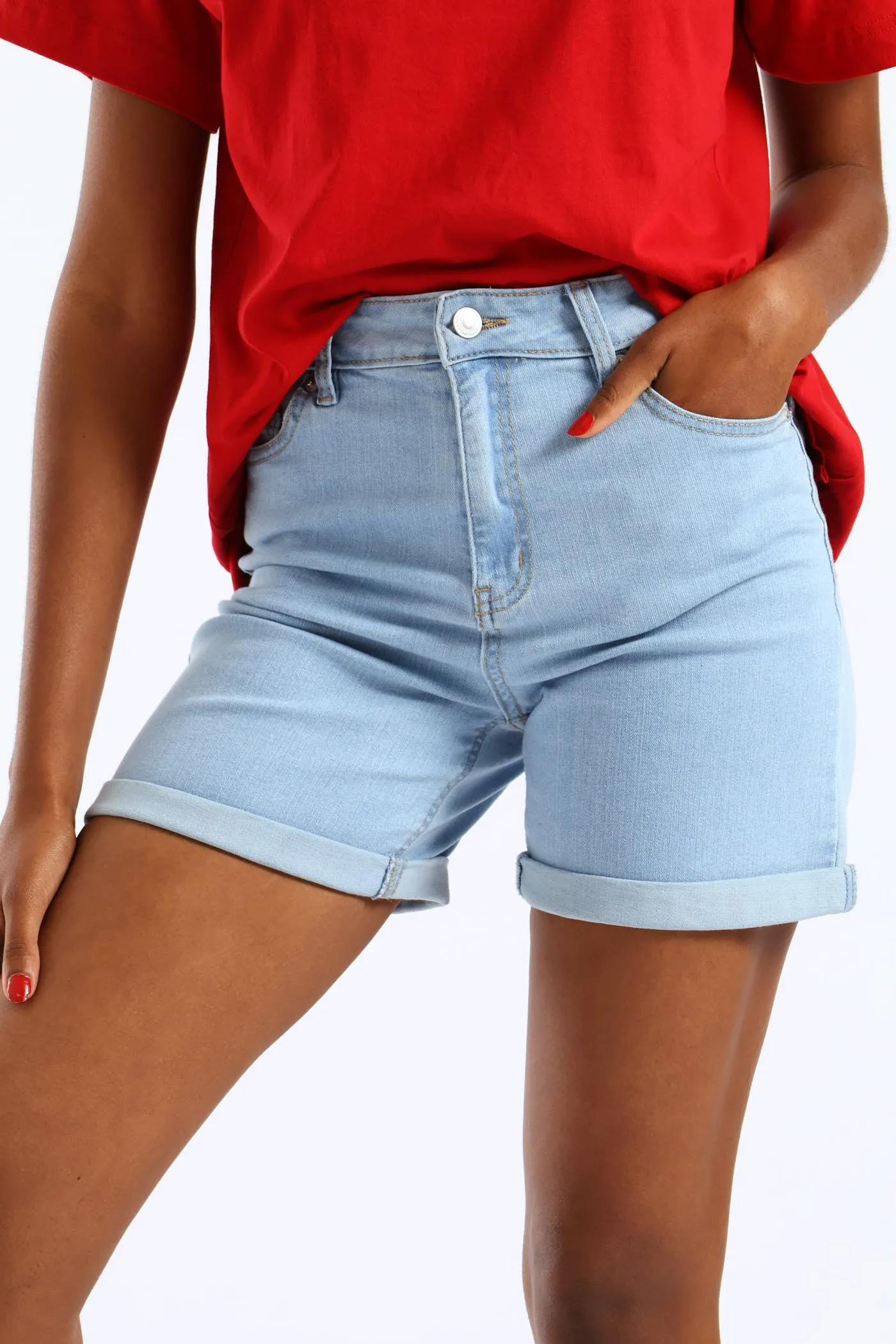 Classic Roll Hem Mid Thigh Supersoft Denim Short - Bleach sold by Edgars product image thumbnail 2