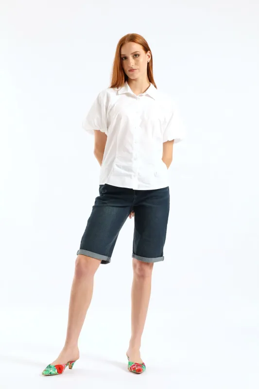 Classic Roll Hem Bermuda Supersoft Denim Short - Tea Stain sold by Edgars