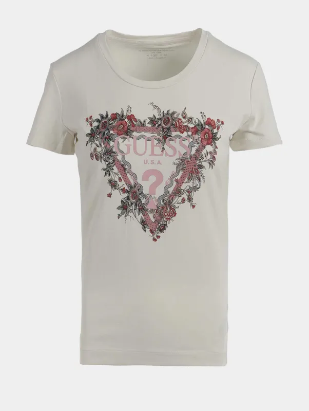 Short Sleeve Triangle Flowers Tee - Cream sold by Edgars