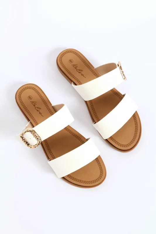Buckle Detail Double Band Sandal - White sold by Edgars