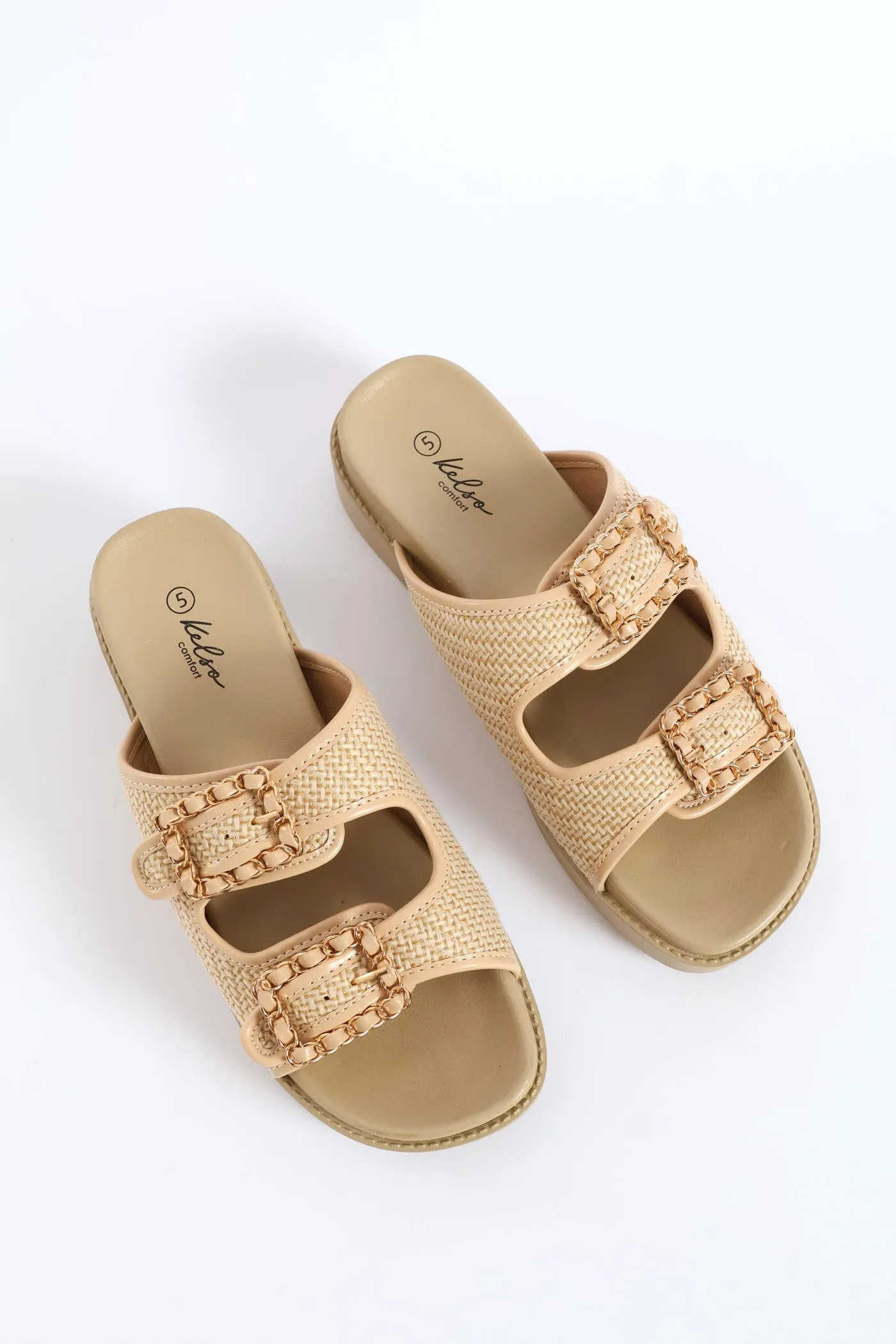 Raffia Double Band Mule On Comfort Outsole - Natural sold by Edgars