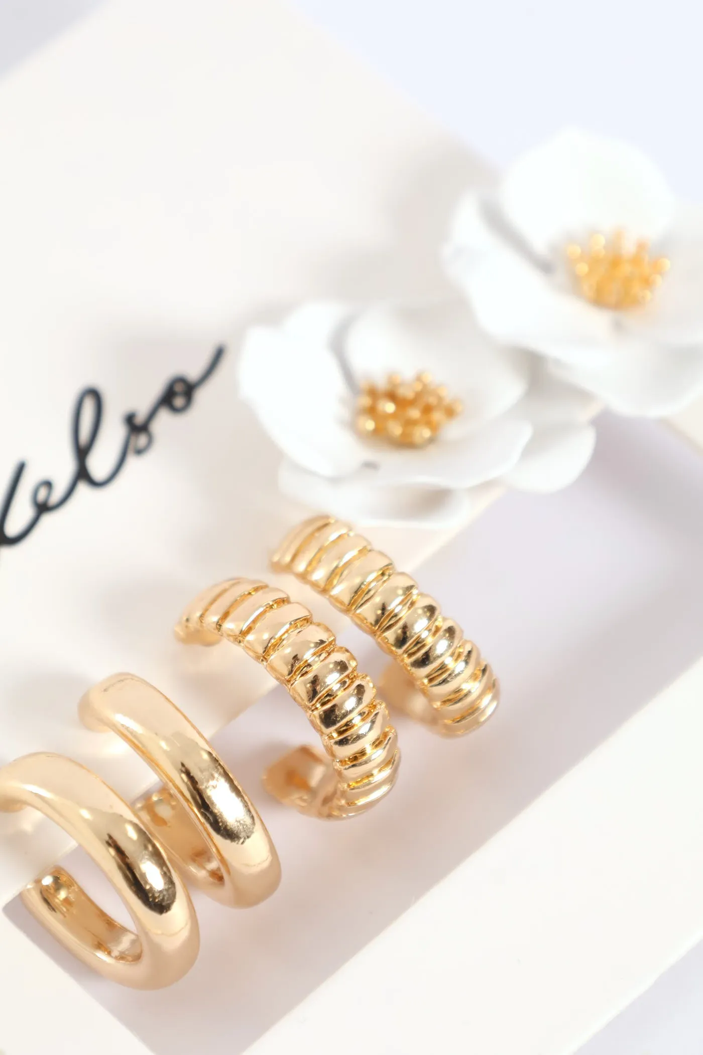 3 Pack Floral Hoop Earrings - Gold sold by Edgars product image thumbnail 2