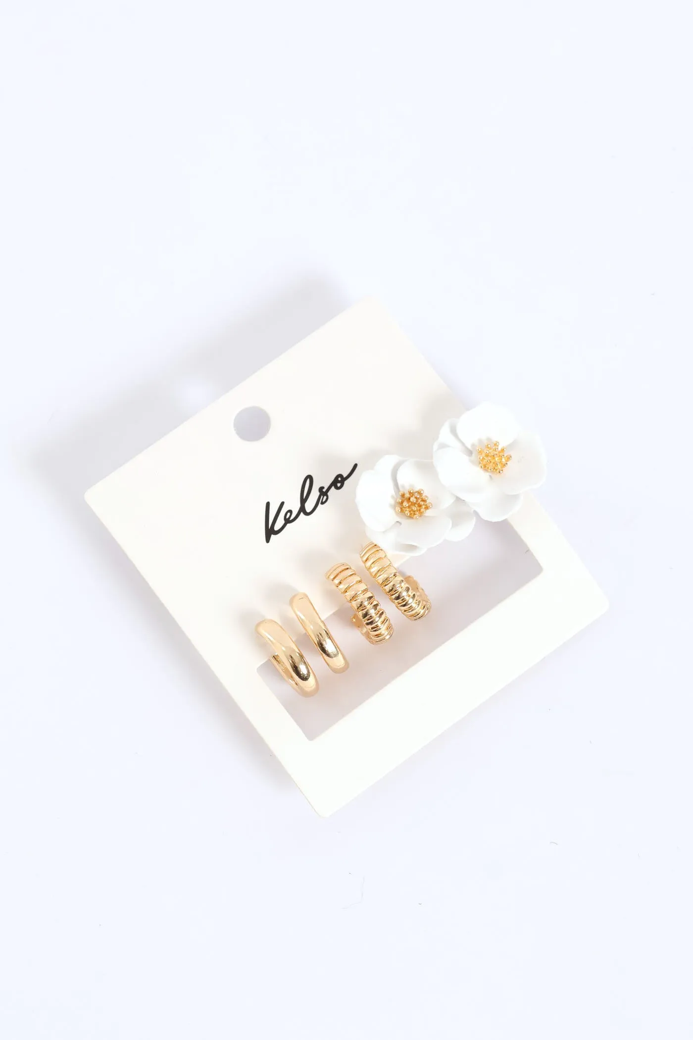 3 Pack Floral Hoop Earrings - Gold sold by Edgars
