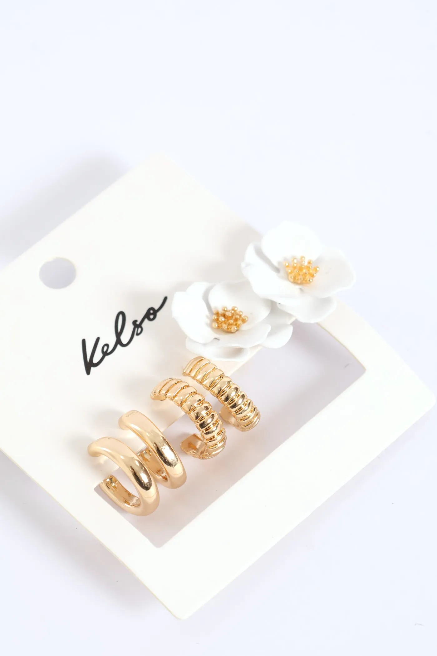 3 Pack Floral Hoop Earrings - Gold sold by Edgars product image thumbnail 3