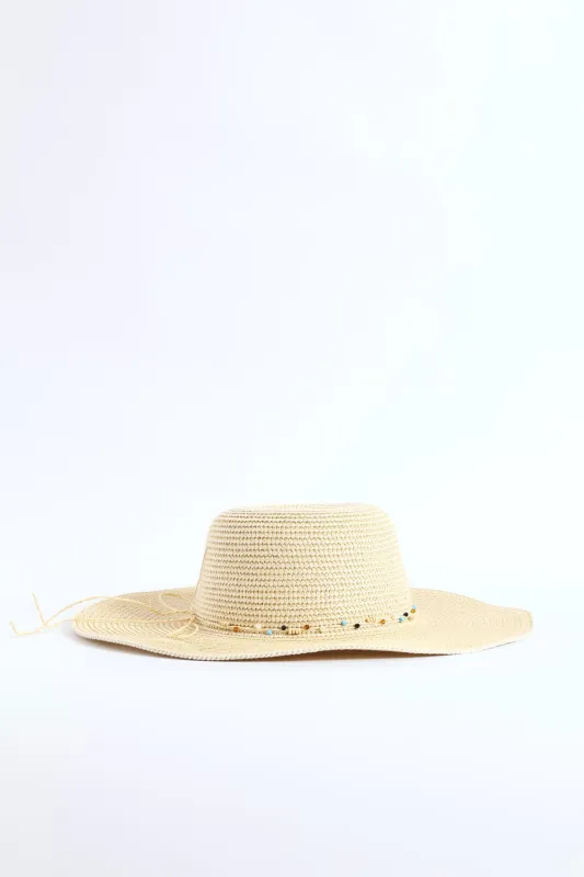 Bead Trim Sunhat - Cream sold by Edgars