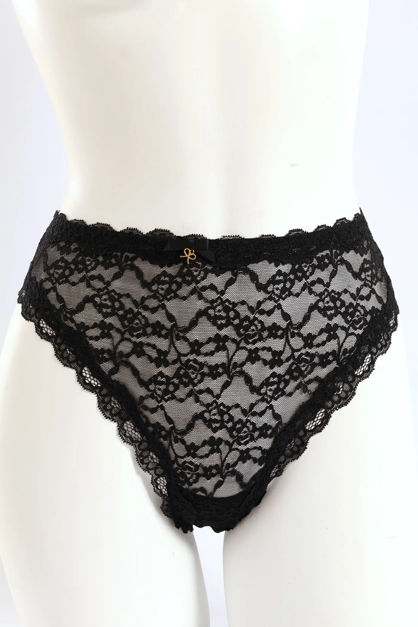 Shiny Microfibre & Lace Front Bikini Panty - Black sold by Edgars